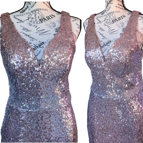 new Crystal Doll Ombré Sequined Mermaid Gown Formal Dress Light Pink Silver - Picture 12 of 16